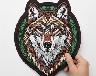 Large Wolf Head Patch 12 Inch Embroidered Biker Jacket Back Patch