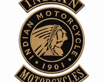 Indian Motorcycle Stickpatch-Set, Schwarz-Goldener Biker-Aufnäher