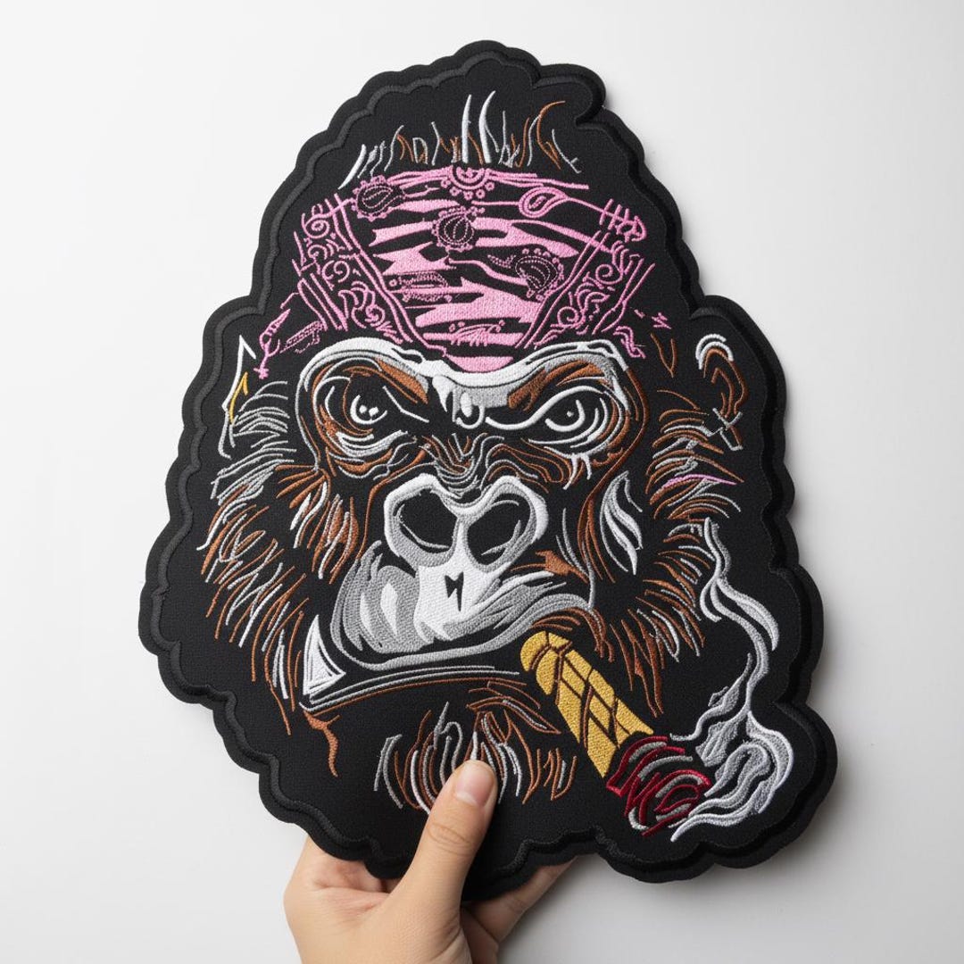 Gorilla Head Patch Large 13 Inch Embroidered Biker Back Patch Smoking ...