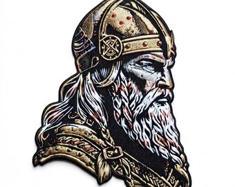 13 Inch Viking Warrior Embroidered Patch, Norse Helmet, Beard Design