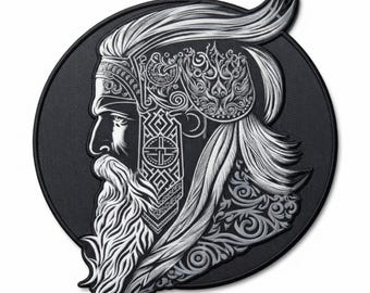 Large Viking Warrior Embroidered Patch: Norse Artwork, 12 Inch Iron-On Jacket Detail