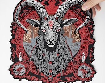 Ram Skull Embroidered Patch Large Gothic Biker Back Patch 12 Inch Iron On