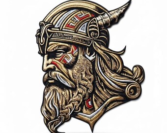Stor broderad vikingakrigarlapp, nordisk hjälm, gotisk stil (13 tum)