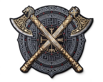 13 tums vikingatygstycksmärke, nordisk knutmönster-sköldapplikation (broderad)