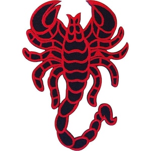 Scorpion Embroidered Patch, Red & Black Gothic Insect Applique, 13 Inch