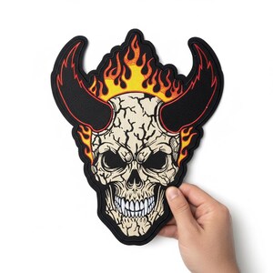 Flaming Skull Patch 13.5 Inch Large Embroidered Biker Patch