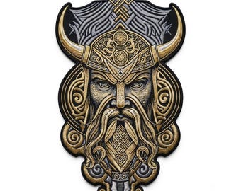 Stor broderad lapp med nordisk krigare, vikingahjälm på baksidan (13 tum)