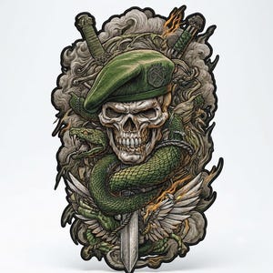 Army Skull Cobra Embroidery Patch 12 Inch Large Back Patch for Biker Vest Jacket Backpack