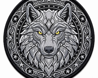 12 Zoll großer, gestickter Wolfskopf-Rückenaufnäher zum Aufbügeln oder Aufnähen für Bikerjacken und Westen