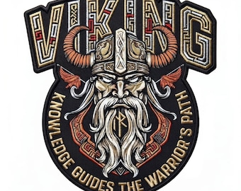 13-tums broderad lapp med vikingakrigare, hornhjälm, applikation med nordisk bikerjacka