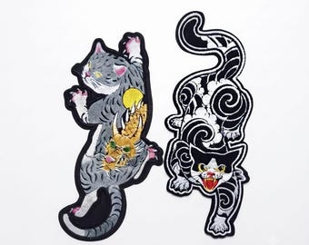 Set mit gestickten Katzenaufnähern, 2-teiliges Set niedlicher Katzenaufnäher, Aufnäher zum Aufnähen für Jacken und Rucksäcke