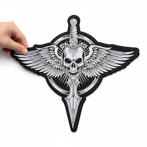 Skull Sword Wing Patch 13.5 Inch Large Biker Back Patch