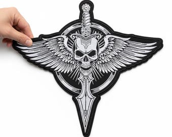Skull Sword Wing Patch 13.5 Inch Large Biker Back Patch