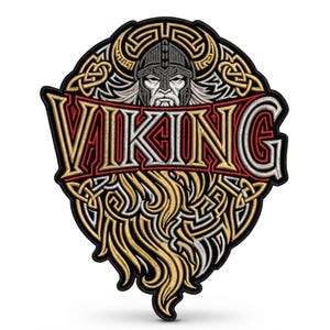13 Inch Viking Patch, Norse Warrior Embroidered Patch, Viking Beard Patch, Nordic Warrior Applique, Large Back Jacket Patch
