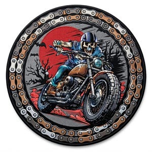 Parche grande de motociclista esqueleto, bordado para chaleco o chaqueta de motociclista de 12 pulgadas