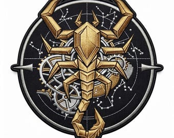 13 Inch Gold Scorpio Zodiac Patch, Celestial Gothic Embroidery Applique