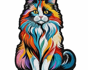12 Zoll großer, bunter Katzen-Stickaufnäher – Große Rückenapplikation für Jacken und Rucksäcke