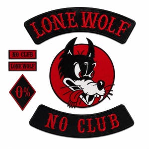 Lone Wolf Motorcycle Back Patch Set, Skull Biker Patch, Large Embroidered Jacket Patch