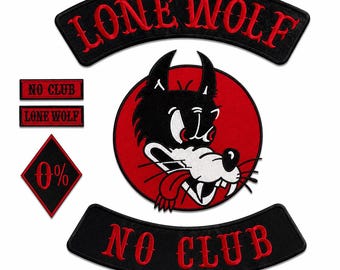 Lone Wolf Motorrad-Rückenaufnäher-Set, Totenkopf-Biker-Aufnäher, großer gestickter Jackenaufnäher