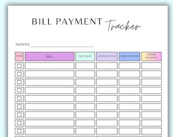 Monatliche Rechnung Zahlungs-Tracker: Druckbarer Ausgaben-Organizer (PDF-Download)