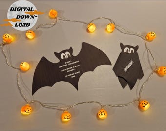 Bat Halloween Kids' Birthday Invitation Printable - Canva Template (Digital Download)