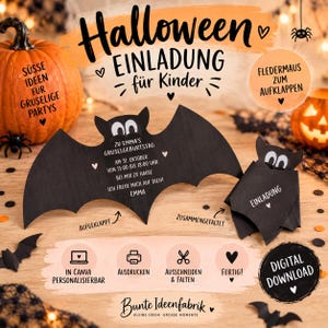 Zaproszenie na Halloween dla dzieci | Zaproszenie z motywem nietoperza do druku | Przyjęcie urodzinowe dla dzieci | Szablon Canva | Pobieranie cyfrowe