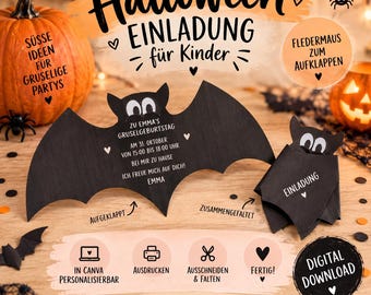 Halloween Invitation for Kids | Bat Invitation Printable | Children's Birthday Party | Canva Template | Digital Download