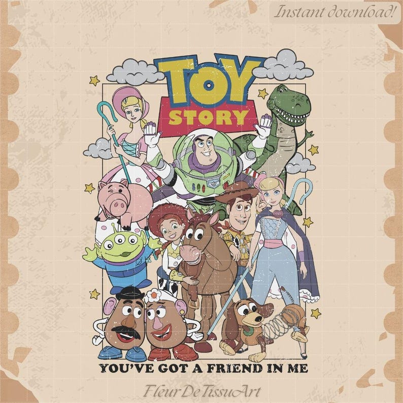 Toy Story Vänner PNG | Du har en vän i mig | Vintage Woody Buzz Jessie Konst, Digital Fil för Sublimering bild 5