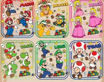 Set of 6 Super Mario Kart 1992 PNG, Retro Video Game Characters Graphic, Mario Luigi Peach Yoshi Bowser Daisy, Digital File for Sublimation