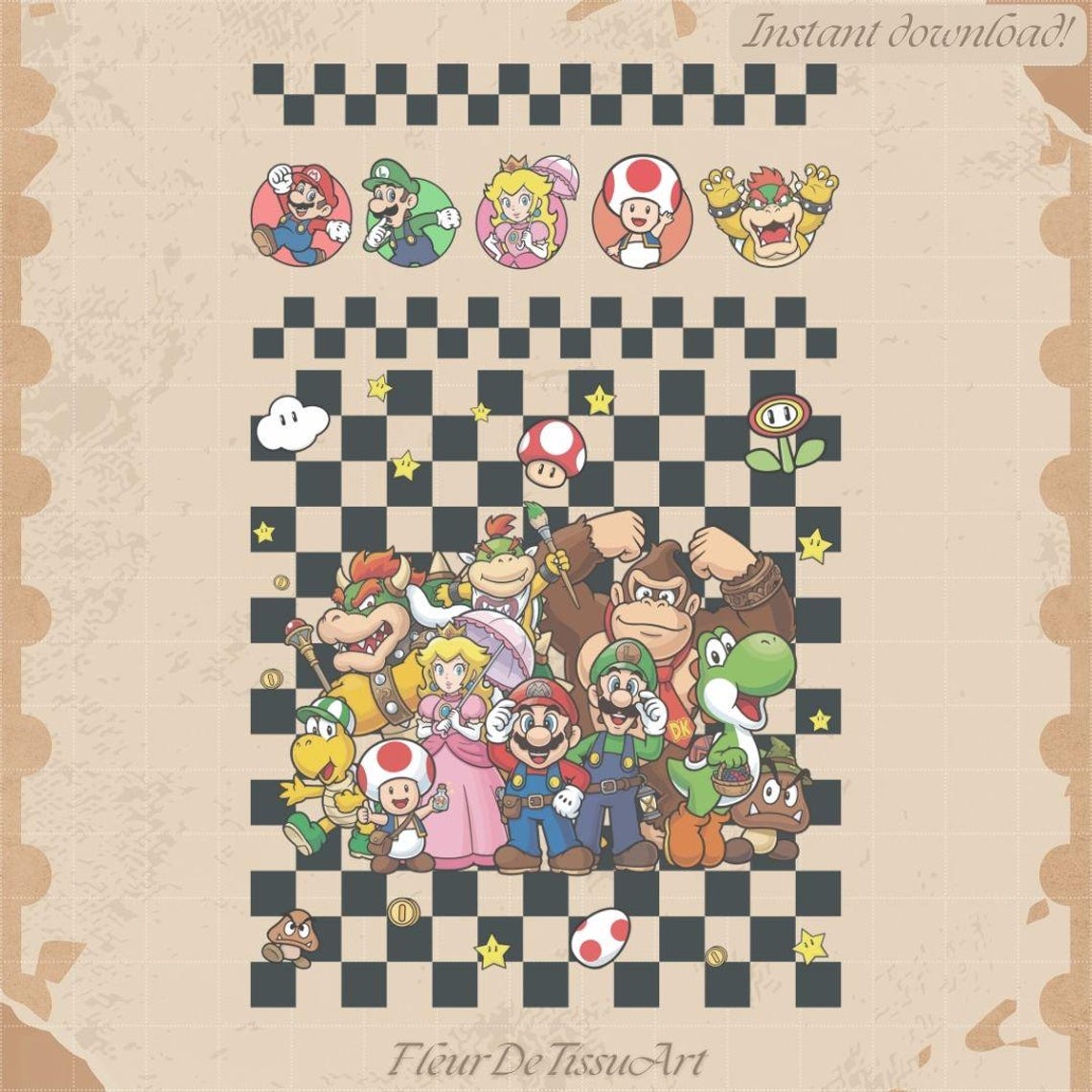 Super Mario and Friends PNG, Super Mario World Checkered Pattern Art ...