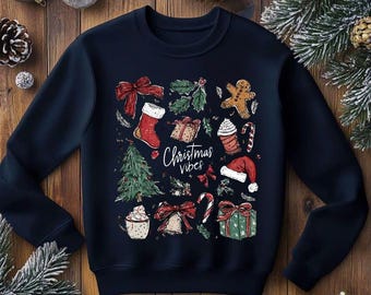 Christmas Vibes Doodle PNG | Hand Drawn Vintage Holiday Icons | Retro Winter Elements Sketch, Digital File for Sublimation