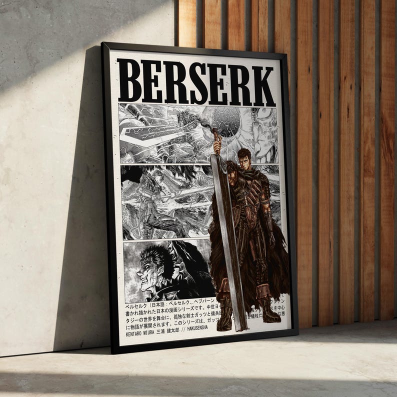 Berserk Guts Anime Manga Poster Art Print, Vintage Minimalist Japanese ...