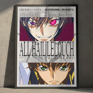 Code Geass Anime Poster Print, Lelouch Lamperouge Japanese Manga Vintage Minimalist Wall Decor Hanging, Birthday Gift for Anime Fan