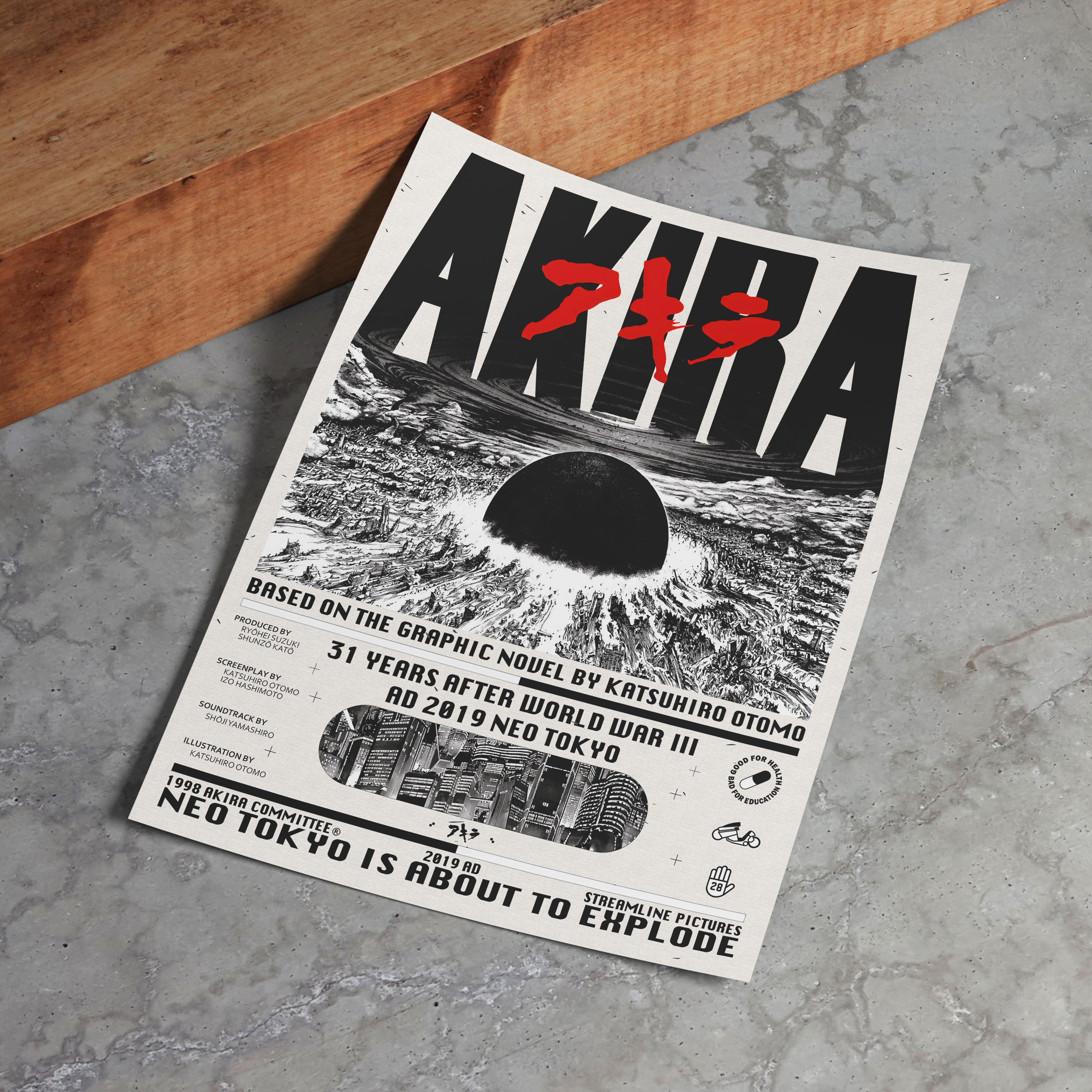 Akira Anime Manga 90s Movie Poster Art Print, Vintage Minimalist