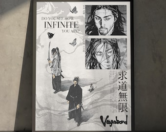 Vagabond Anime Manga Poster Art Print, Miyamoto Musashi Minimalist Vintage Japanese Samurai Wall Decor Artwork, Birthday Gift for Anime Fan