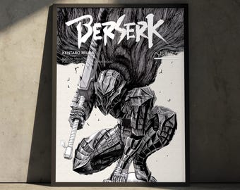 Póster de manga de anime Berserk Guts, impresión artística, decoración de pared japonesa minimalista retro vintage, regalo de cumpleaños para fanáticos del anime.