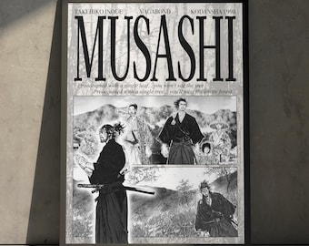 Vagabond Anime Manga Poster Print Artwork, Miyamoto Musashi Motivational Vintage Japanese Samurai Wall Decor Artwork, Birthday Gift