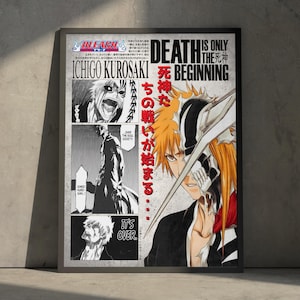 Póster de manga de Bleach Ichigo Kurosaki, impresión artística, decoración de pared japonesa minimalista vintage, regalo de cumpleaños para fanáticos del anime.