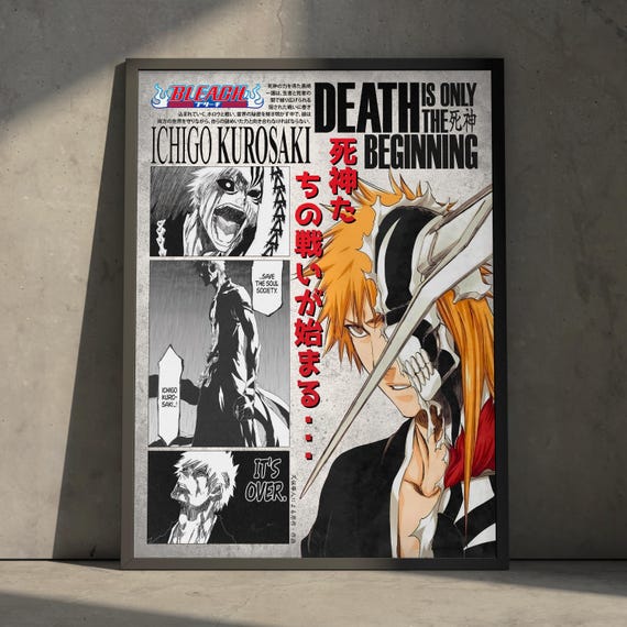 Bleach Ichigo Kurosaki Anime Manga Poster Art Print, Vintage Minimalist Japanese Wall Decor Artwork, Birthday Gift for Anime Fan