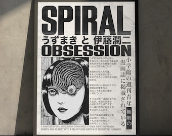 Junji Ito Anime Manga Poster Art Print, Uzumaki Vintage Minimalist Japanese Wall Decor Artwork, Birthday Gift for Anime Fan