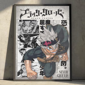 Póster de anime y manga Black Clover, lámina artística, Asta Yuno, mago, decoración de pared japonesa minimalista vintage, regalo de Navidad para fans del anime.