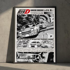 Poster artistico con stampa manga anime con iniziale D, opera d'arte minimalista giapponese vintage per la decorazione murale, regalo di compleanno per fan degli anime