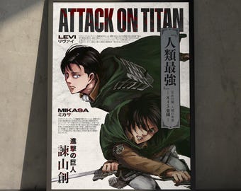 Stampa artistica poster anime manga Attack on Titan, AoT Levi Mikasa, decorazione murale giapponese vintage, regalo di compleanno per fan degli anime