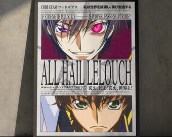 Code Geass Anime Poster Print, Lelouch Lamperouge Japanese Manga Vintage Minimalist Wall Decor Hanging, Birthday Gift for Anime Fan