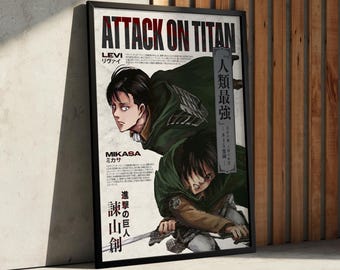 進撃の巨人アニメマンガポスターアートプリント、AoTリヴァイミカサ