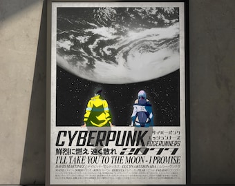 Cyberpunk Edgerunners Anime Poster Print, David and Lucy Manga Japanese Vintage Sci Fi Minimalist Wall Decor Hanging, Gift for Anime Fan