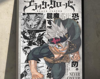 Black Clover Anime Manga Poster Art Print, Asta Yuno Wizard Vintage Minimalist Japanese Wall Decor Artwork, Christmas Gift for Anime Fan