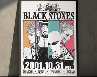 NANA Anime Manga Poster Art Print, Black Stones Vintage Minimalist Japanese Wall Decor Artwork, Birthday Gift for Anime Fan