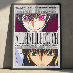 Code Geass Anime Poster Print, Lelouch Lamperouge Japanese Manga Vintage Minimalist Wall Decor Hanging, Christmas Gift for Anime Fan