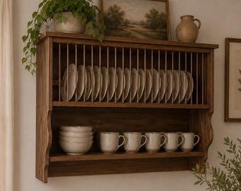 Handmade Solid Pine Dish Rack – Rustic Farmhouse Kitchen Shelf